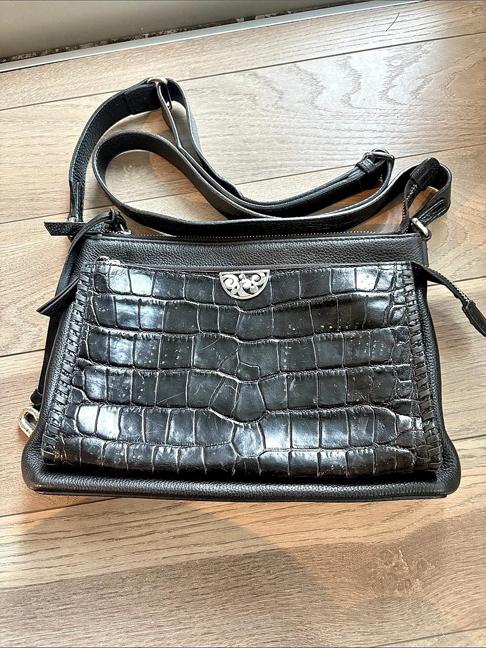 Brighton The Crocodile-Texture front and leather Crossbody in Black